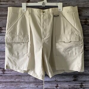 Columbia PFG Men's Cargo Shorts‎ Size XXL Cream Pockets Logo Stretch Waist